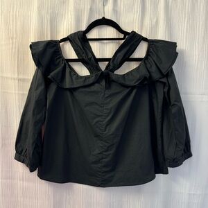 J. Crew Black Puff Sleeve Ruffled Blouse